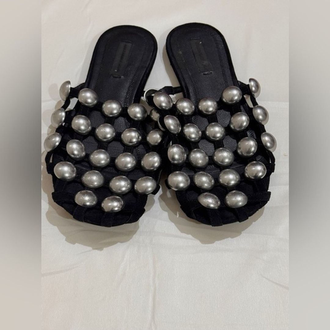 Alexander Wang Black and Silver Mules with Massage Nodules