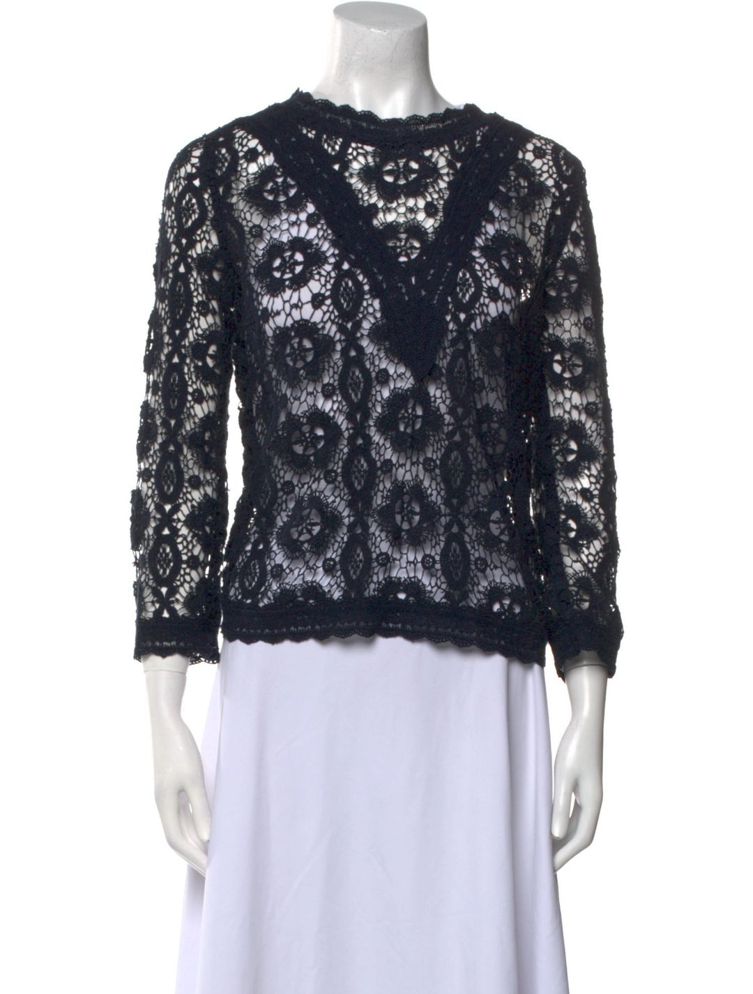Maje Lace Pattern Bateau Neckline Top