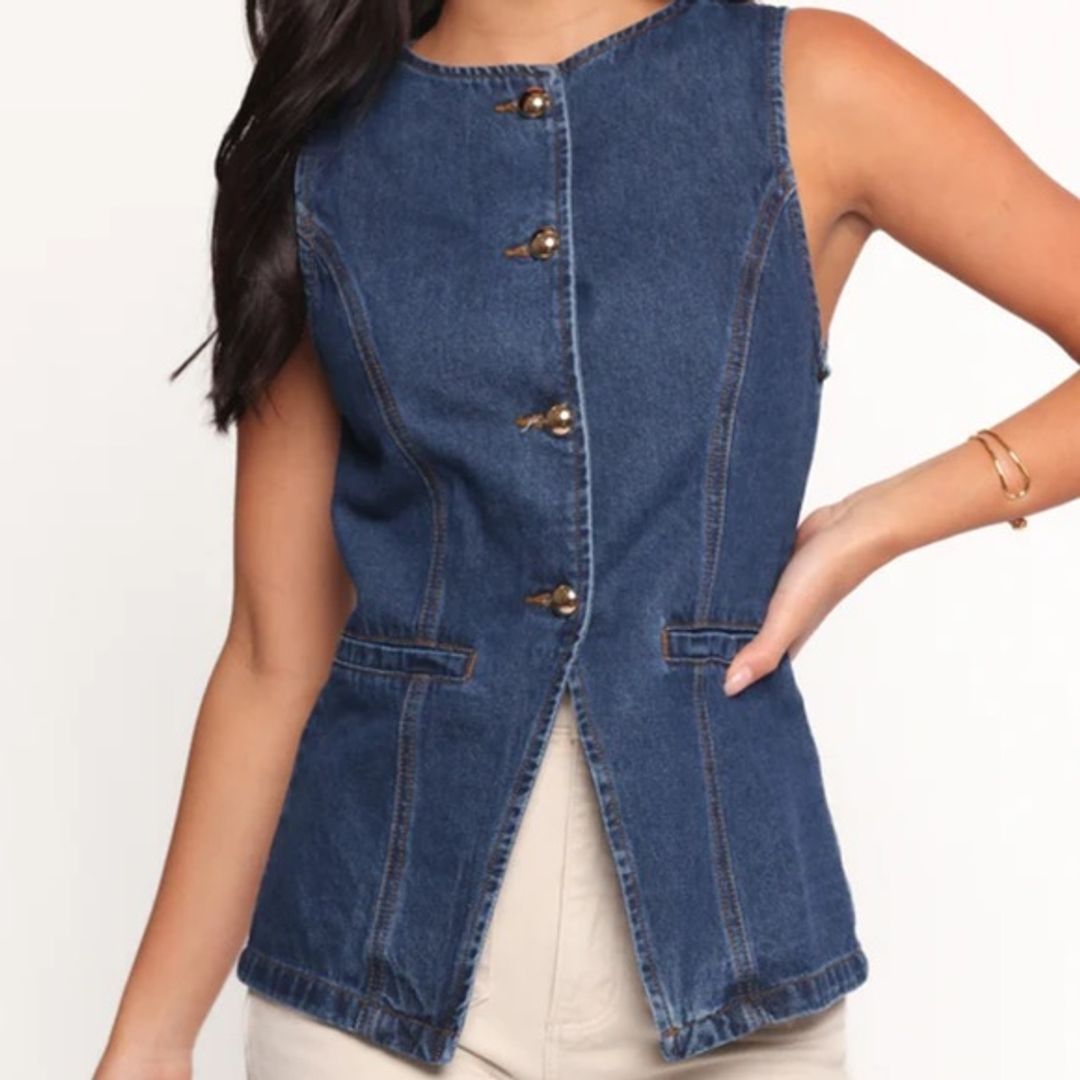 NWT Sincerely Jules Denim Vest With Gold Buttons