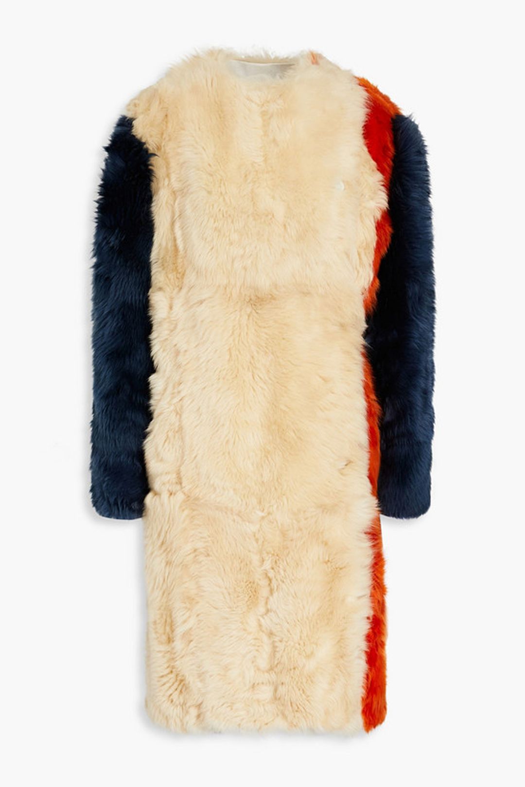 Color-block shearling coat