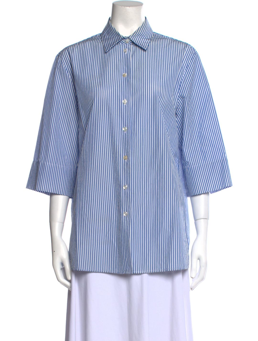 Michael Kors Striped Three-Quarter Sleeve Button-Up Top