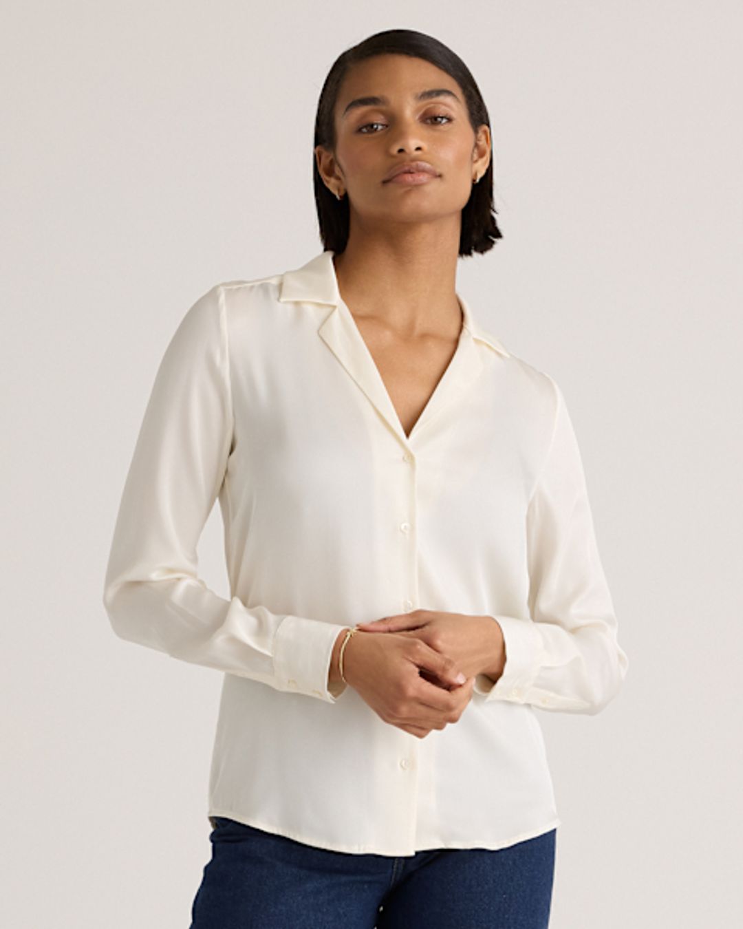 Washable Stretch Silk Notch Collar Blouse