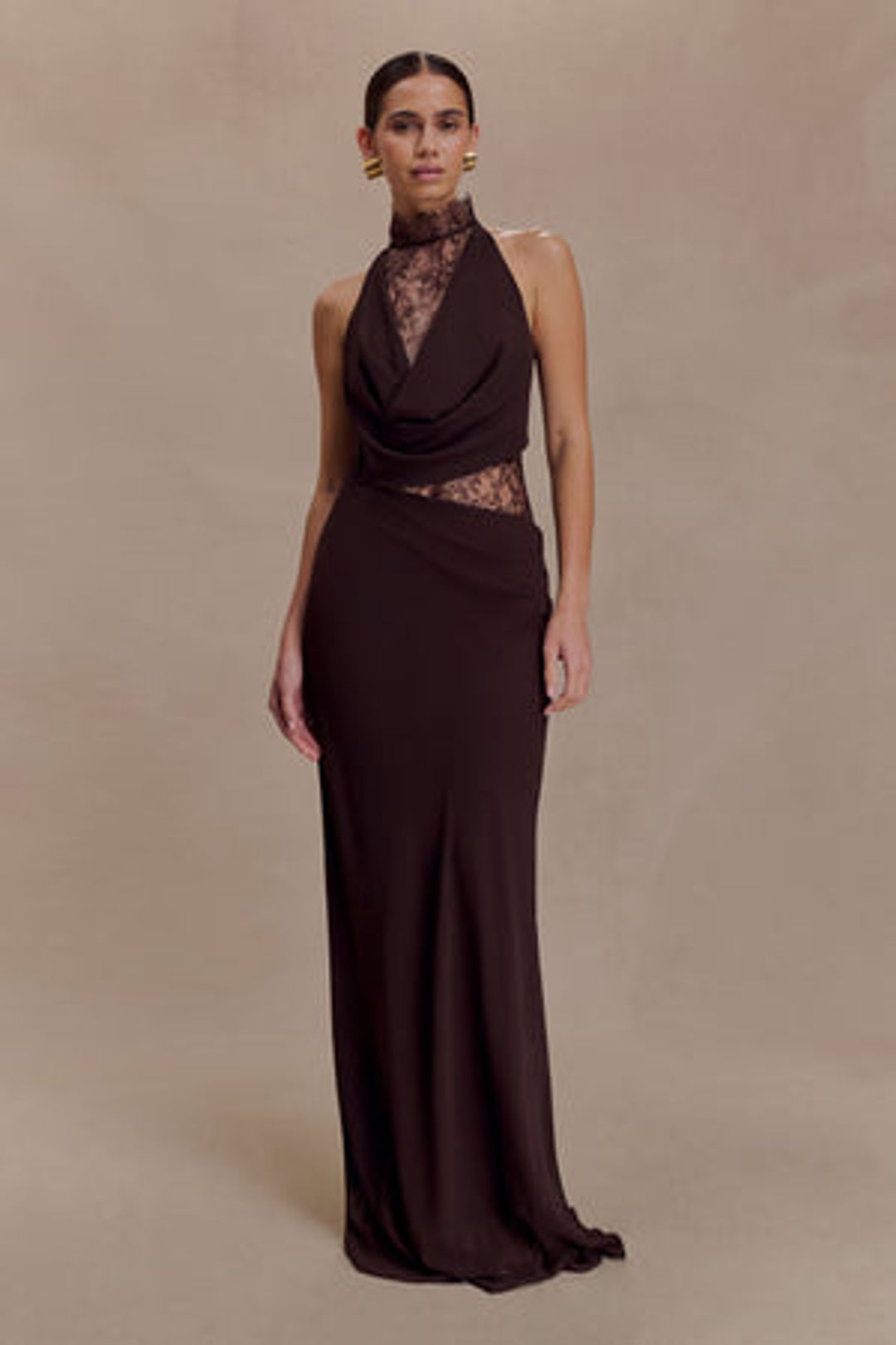 Arra Chiffon And Lace Halter Maxi Dress