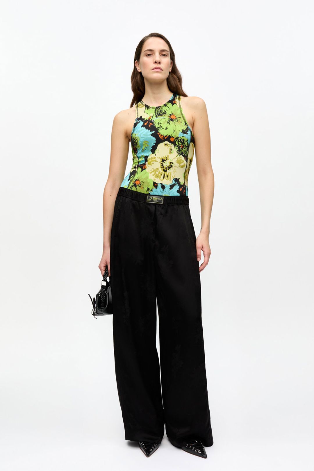 Black Satin Jacquard Trousers