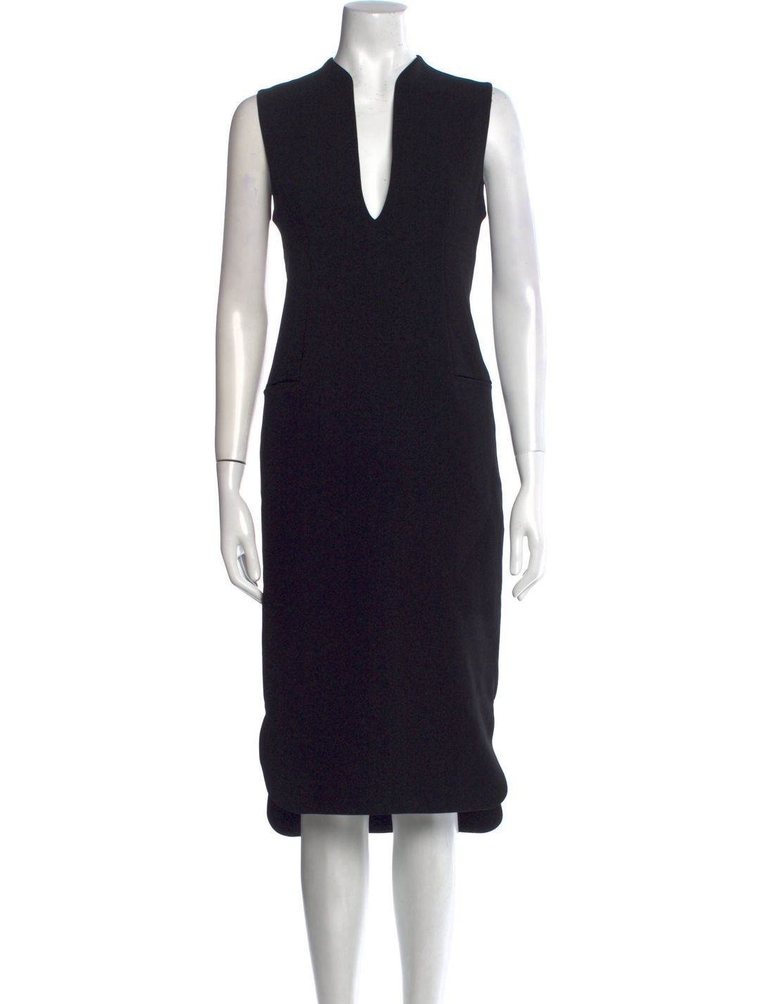 Triacetate Polyester Plunged Sleeveless Dress - black #2