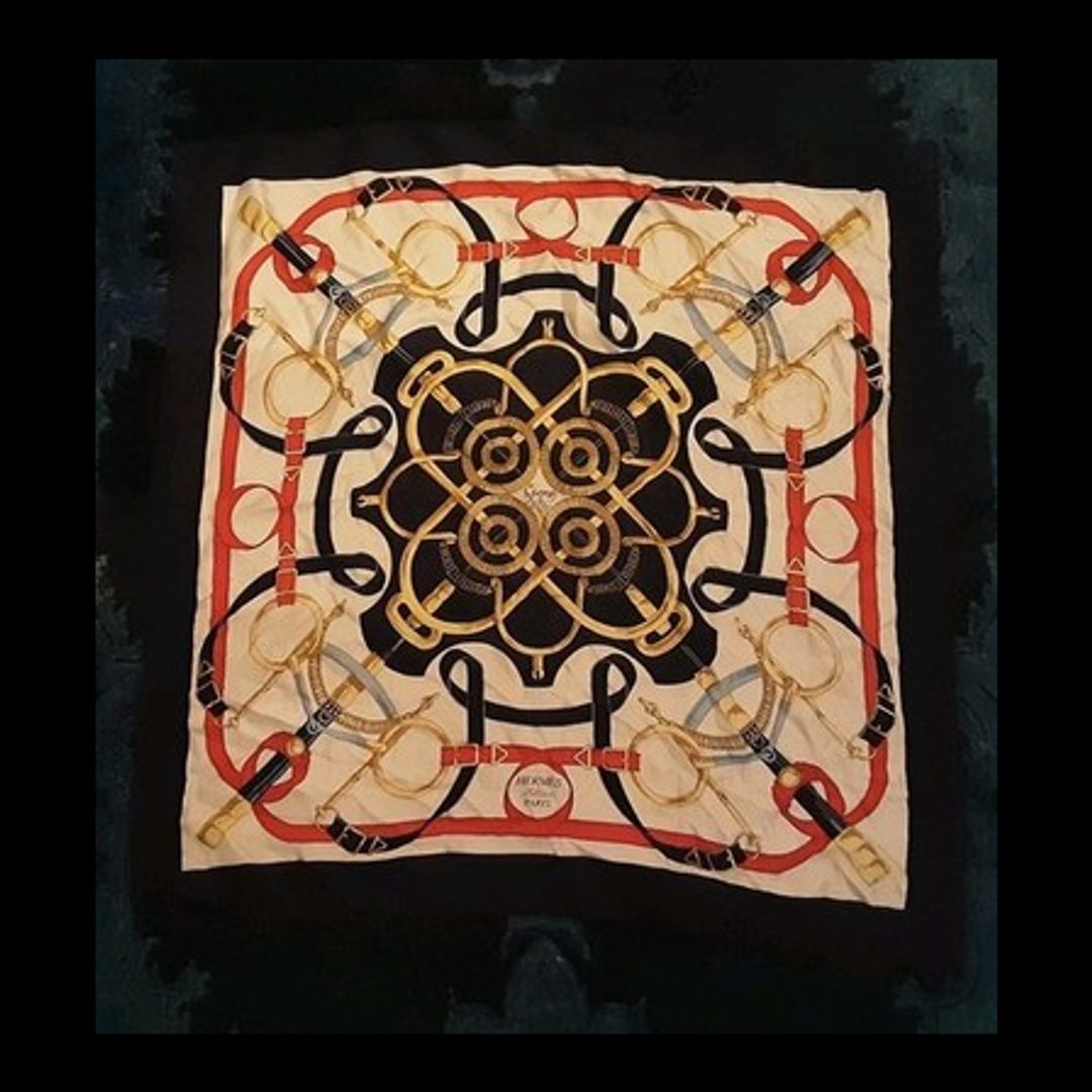 Hermes Blue, Red,Gold And White Ribbon Scarf