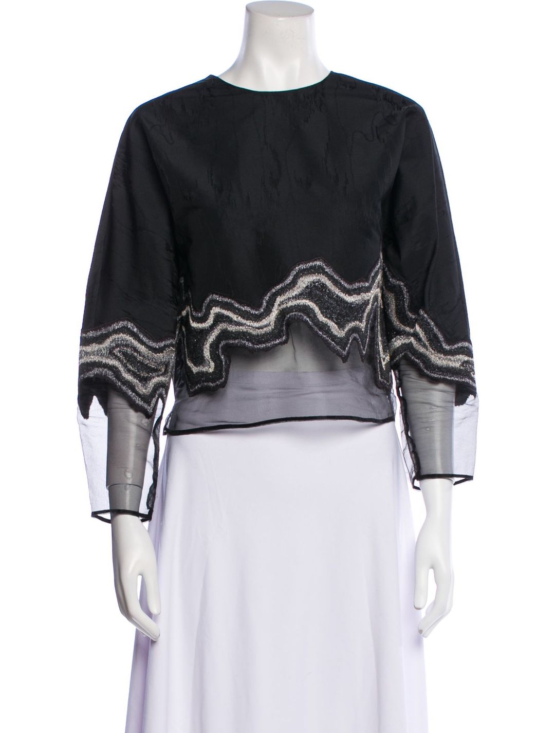 3.1 Phillip Lim Crew Neck Three-Quarter Sleeve Crop Top
