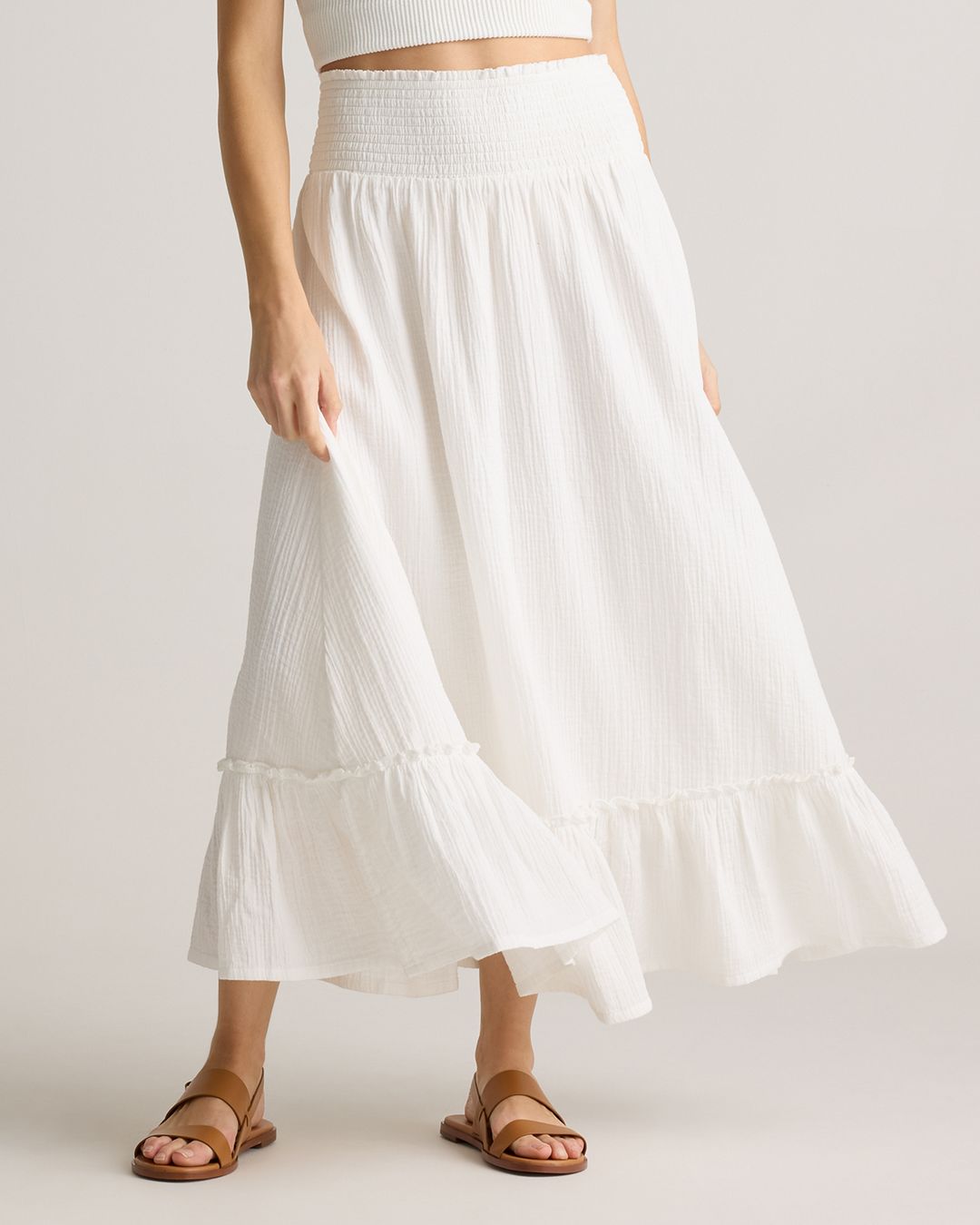 Organic Cotton Gauze Smocked Maxi Skirt