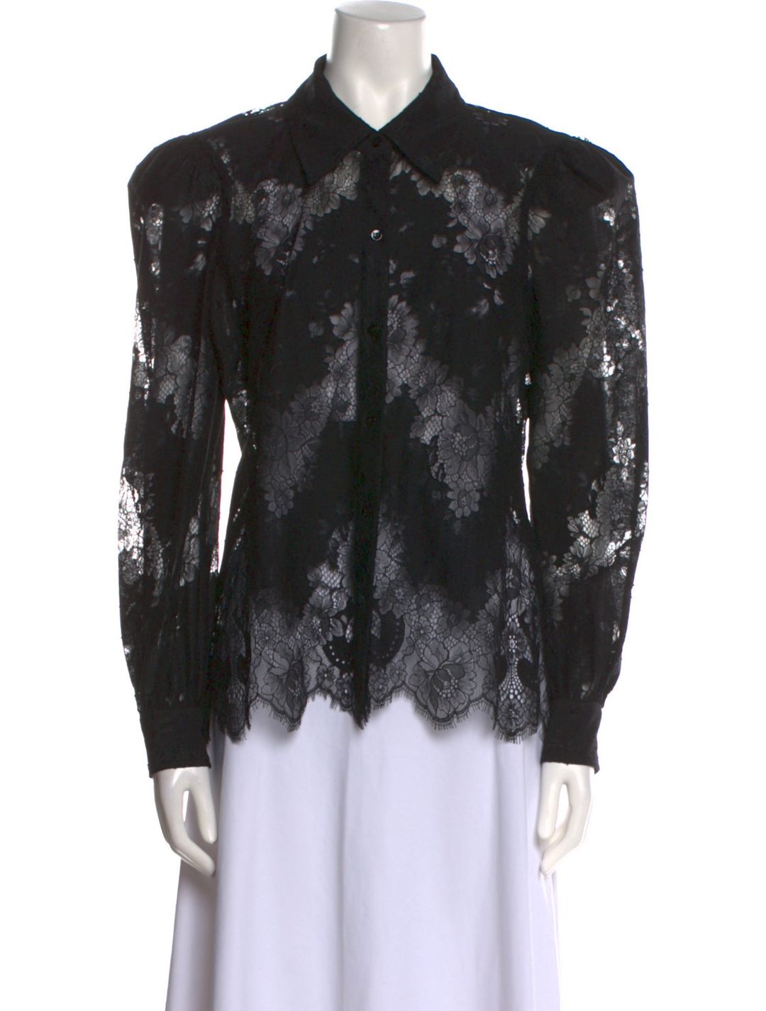 Lace Pattern Long Sleeve Button-Up Top