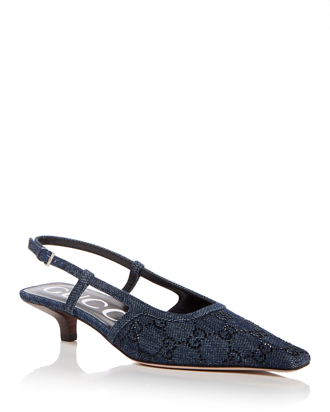 GG Embellished Denim Slingback Kitten Heel Pumps
