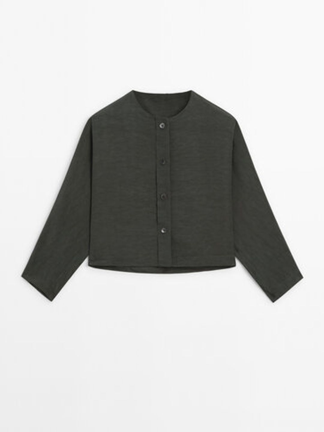 Linen blend raglan sleeve overshirt