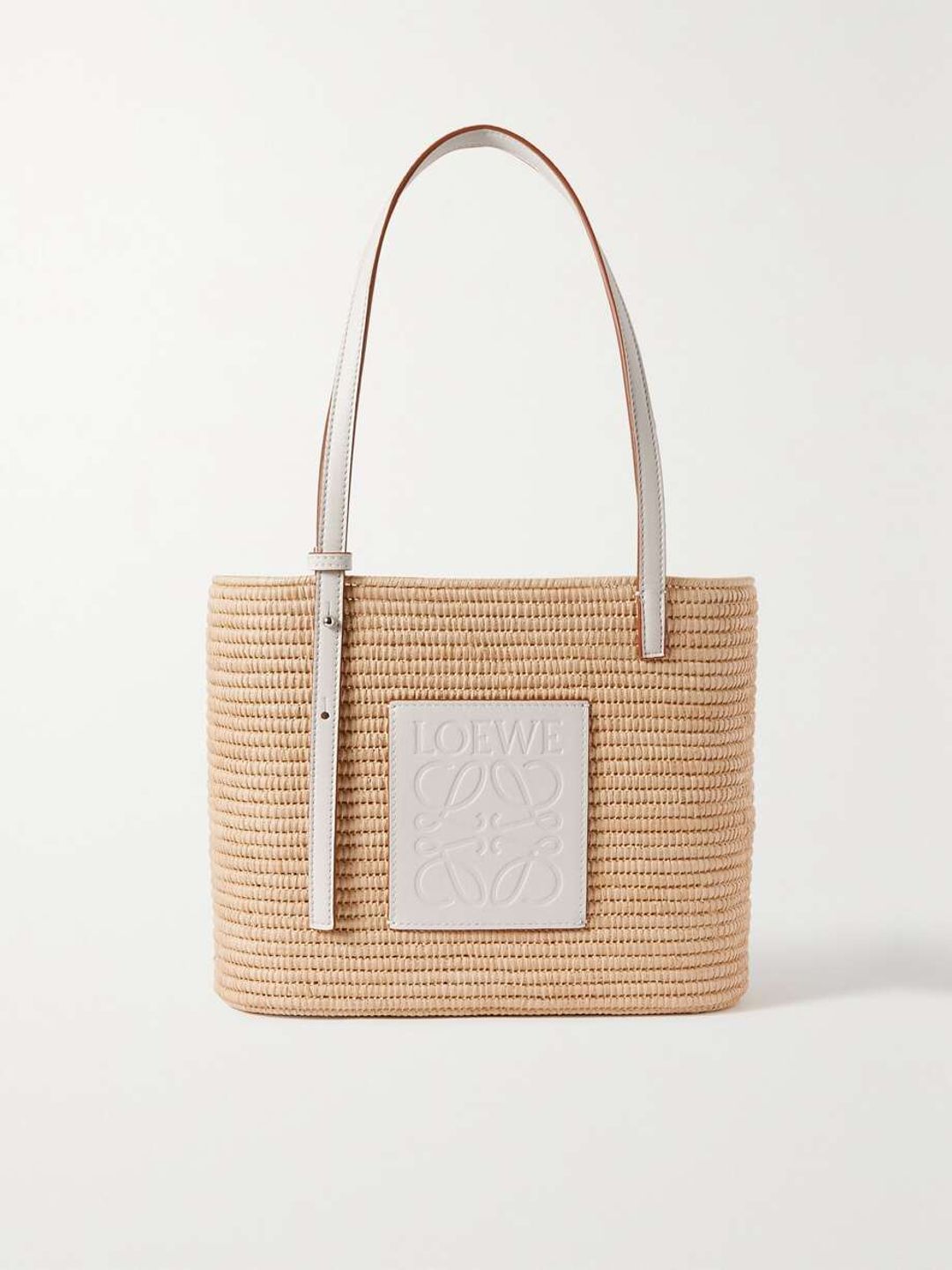 Paula's Ibiza small leather-trimmed woven raffia tote