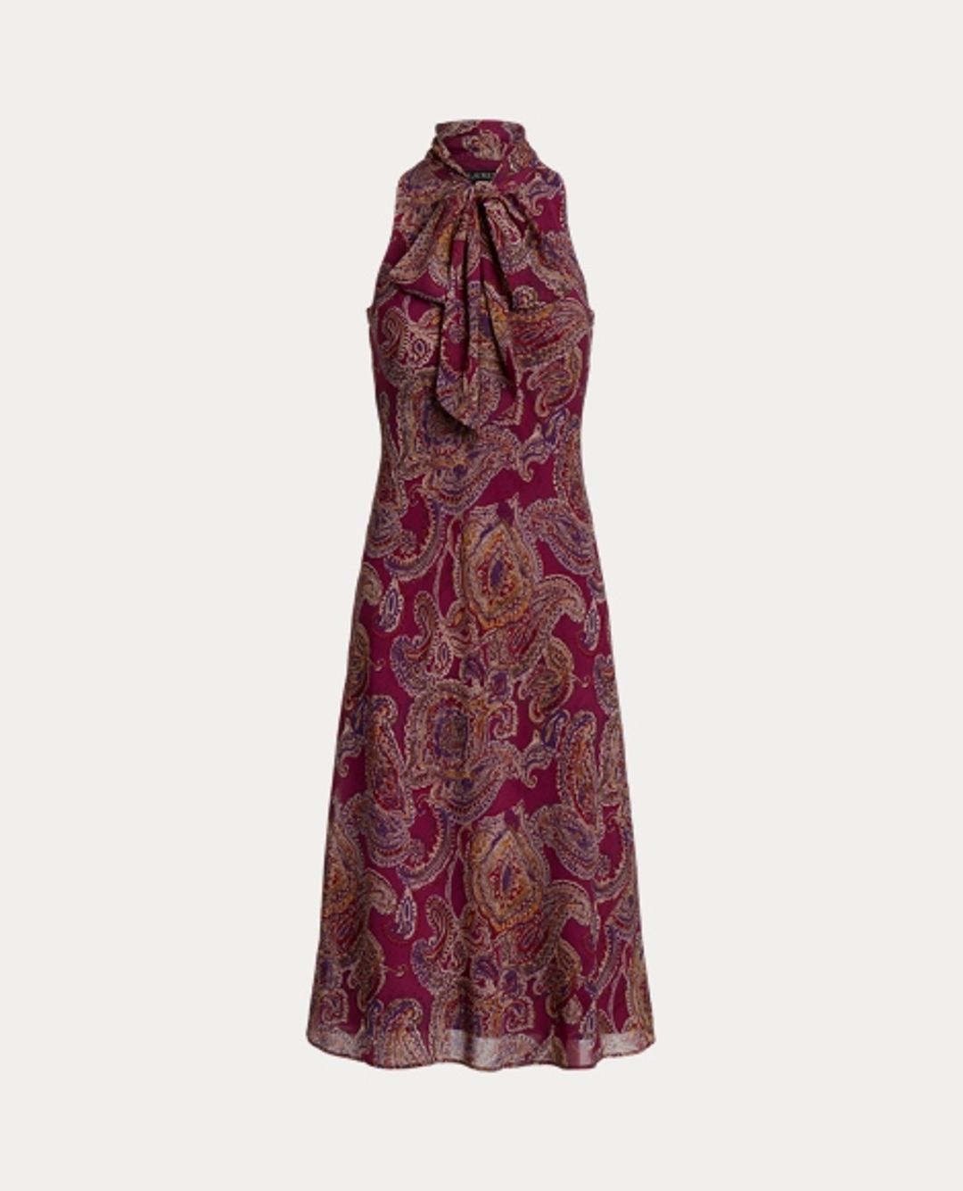 Paisley Crinkle Georgette Tie-Neck Dress