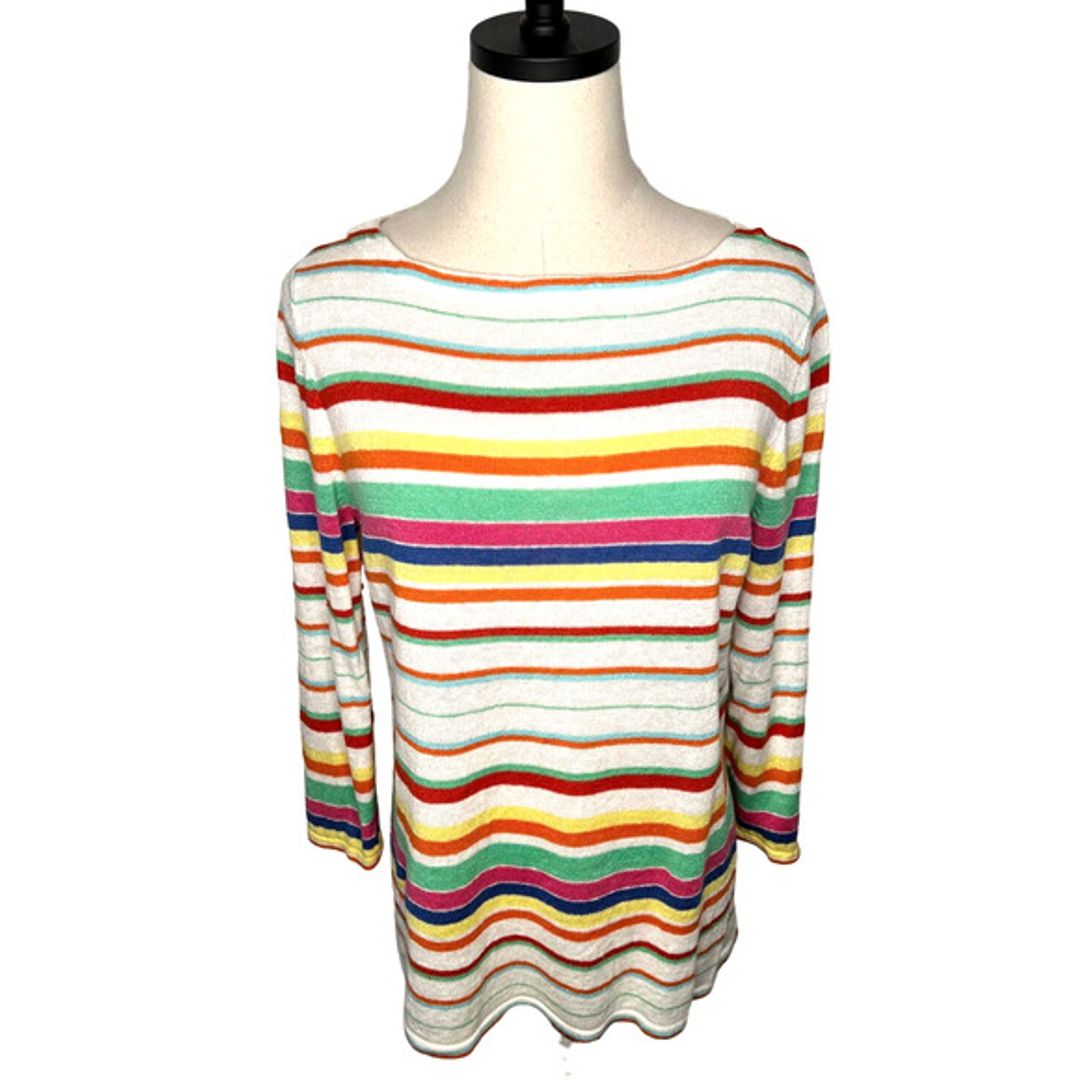 Ralph Lauren Womens 100% LINEN Rainbow Striped Top Sweater Preppy Breton