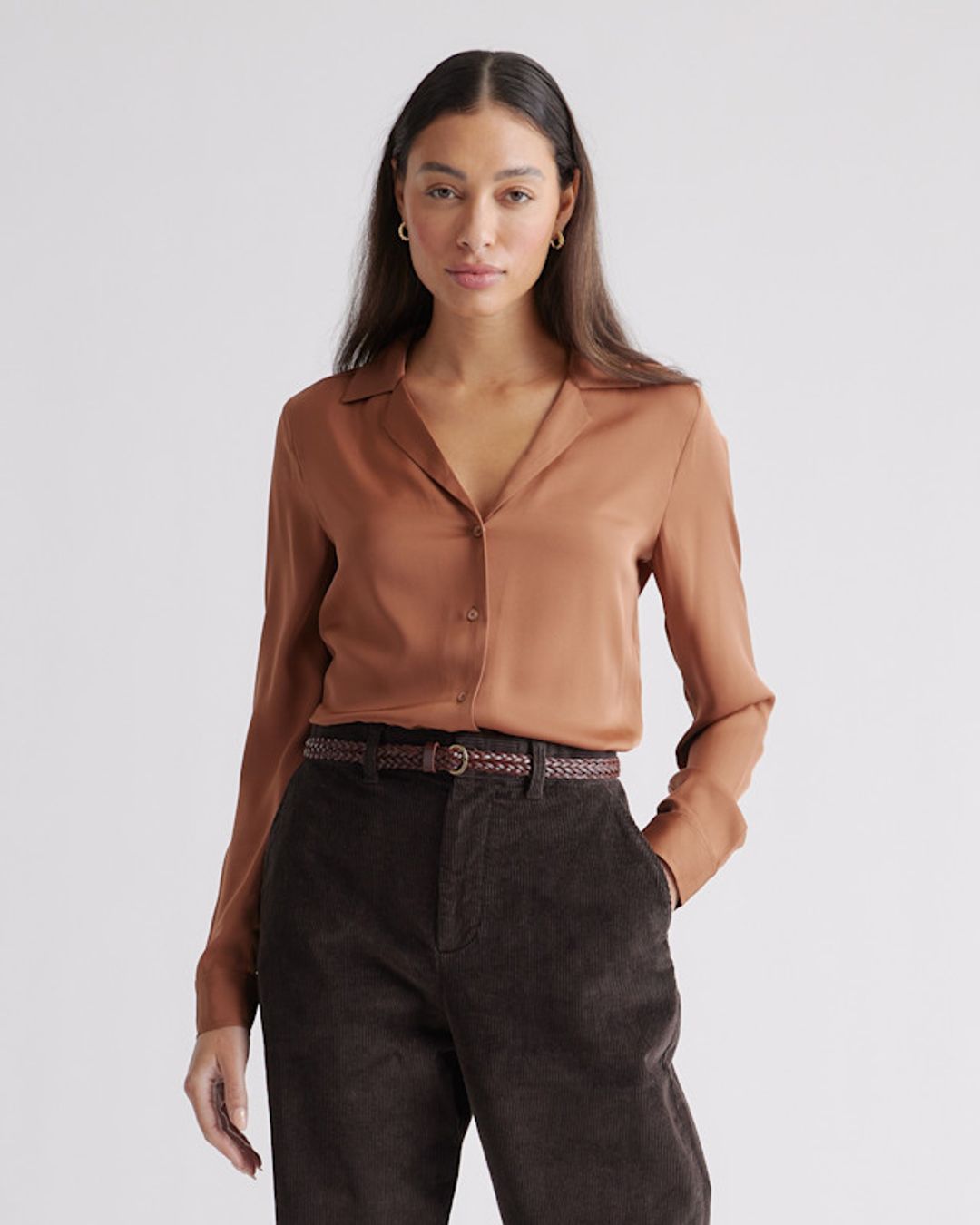 Washable Stretch Silk Notch Collar Blouse #3