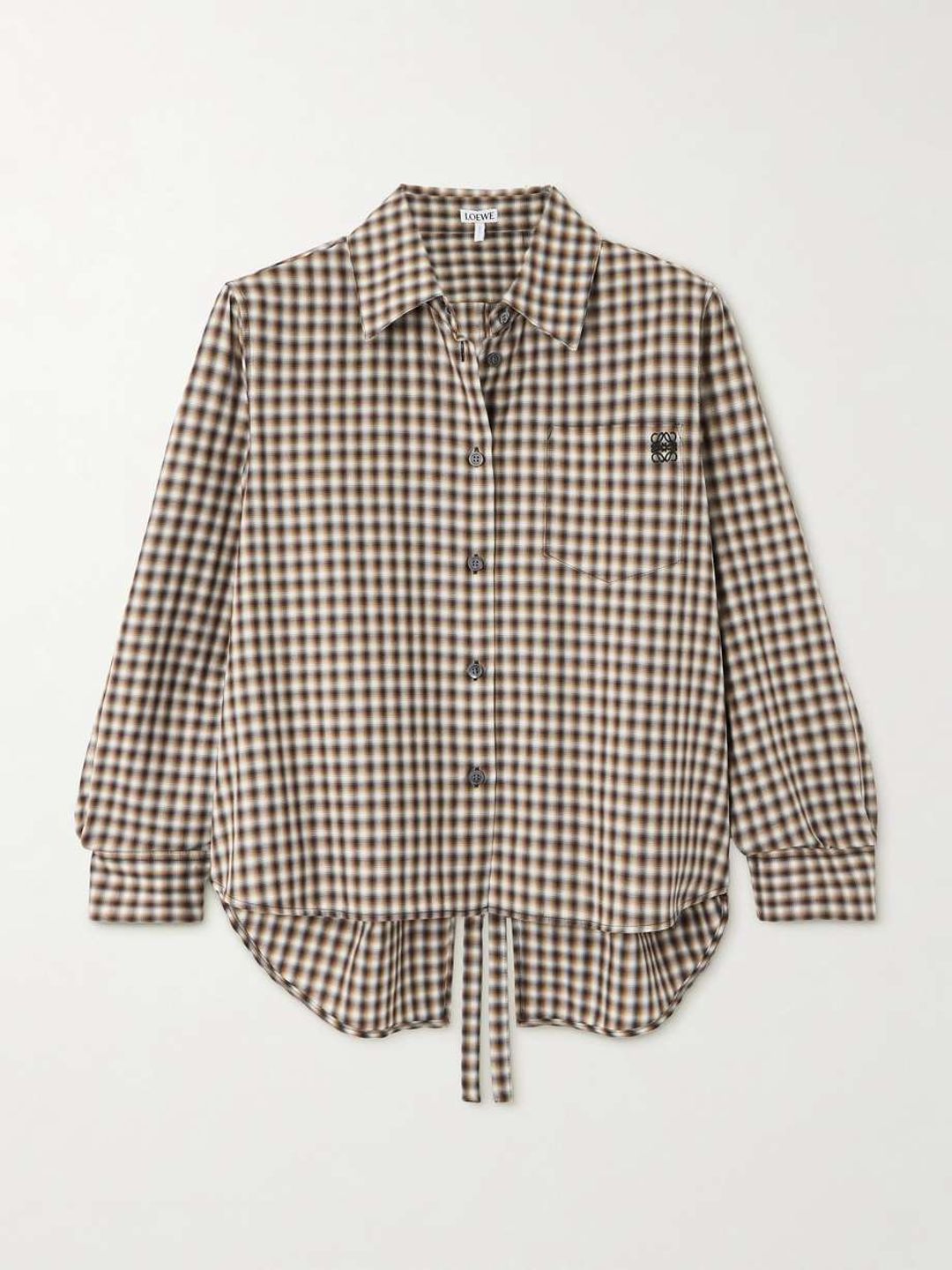 Trapeze embroidered checked cotton-poplin shirt