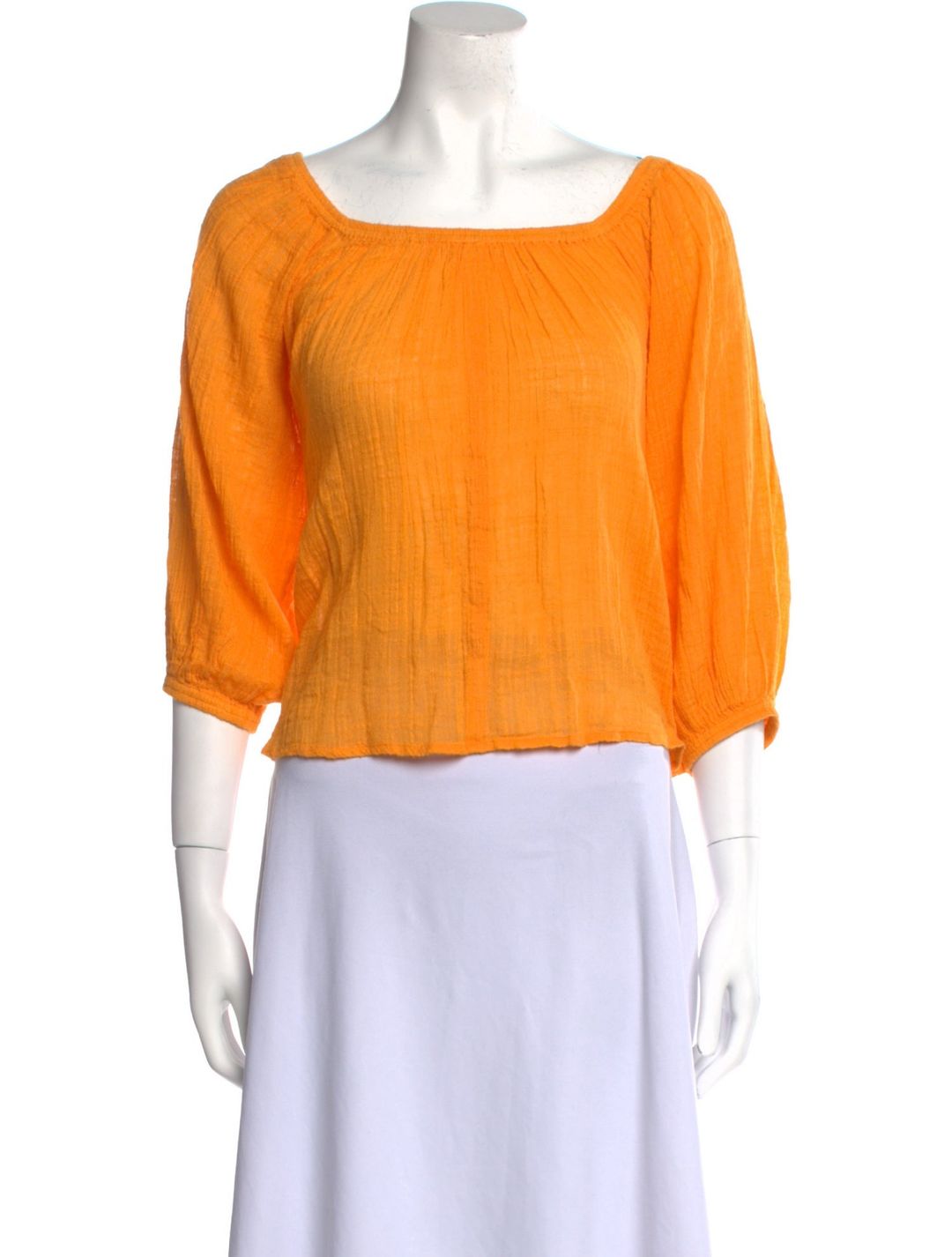 Apiece Apart Square Neckline Three-Quarter Sleeve Crop Top