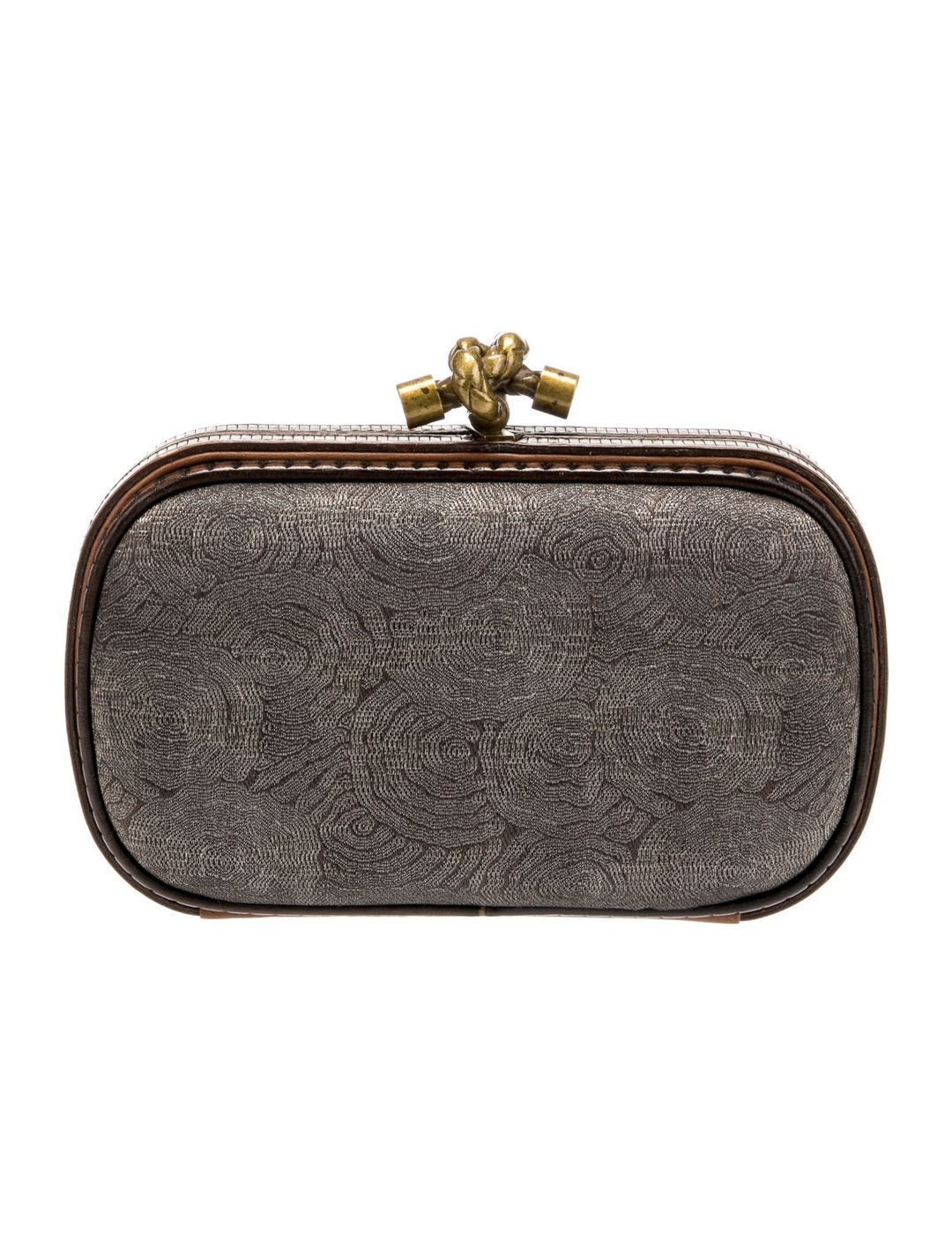 Wood-Trimmed Jacquard Knot Clutch