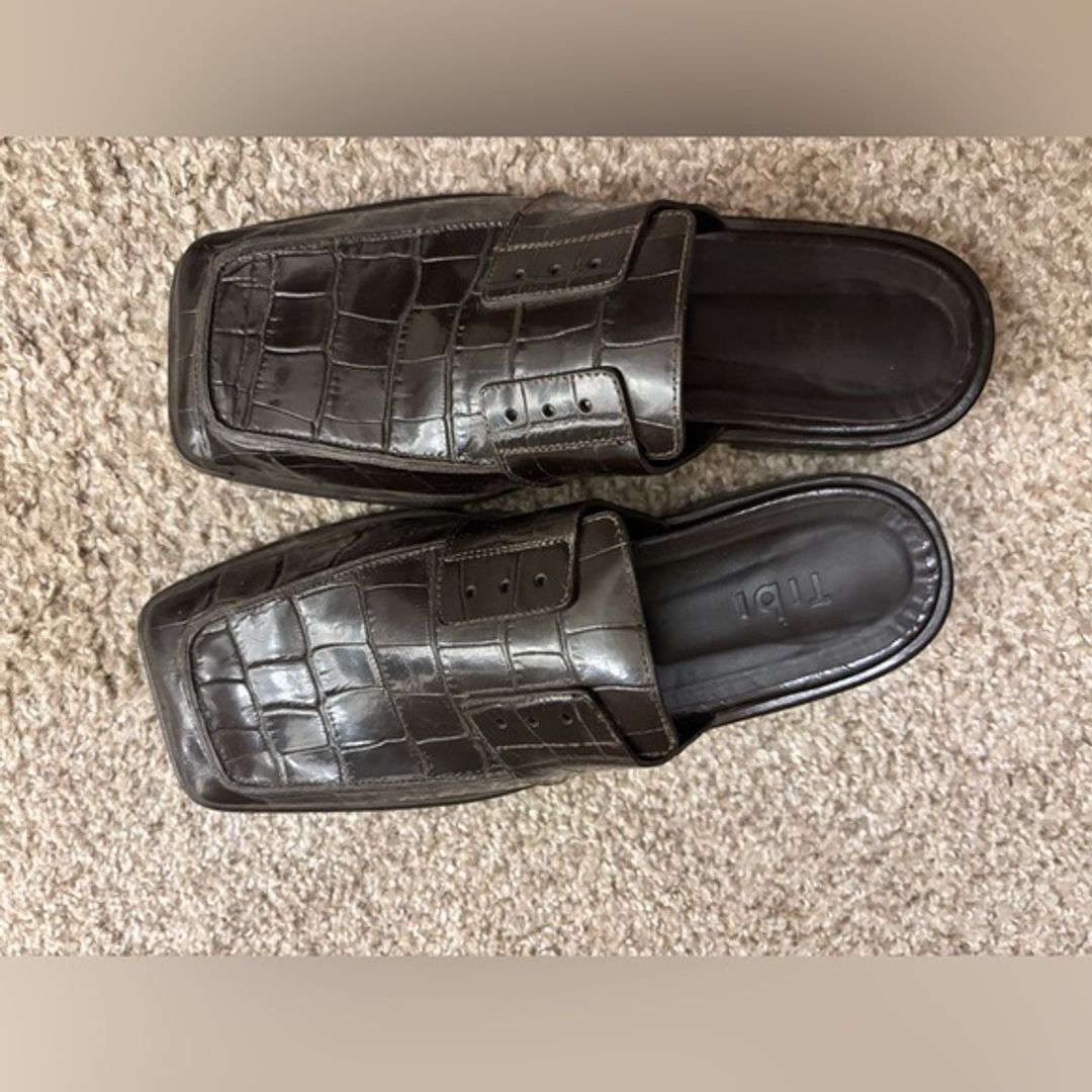 Tibi Croc Print Pedro Slide Square Toe Loafer