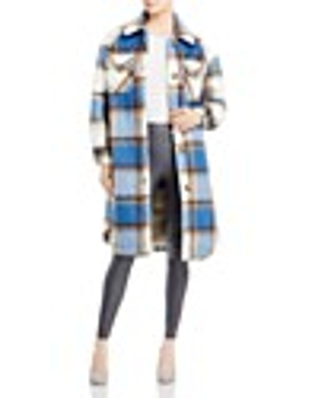 Calvin Klein Brushed Plaid Mid Length Coat