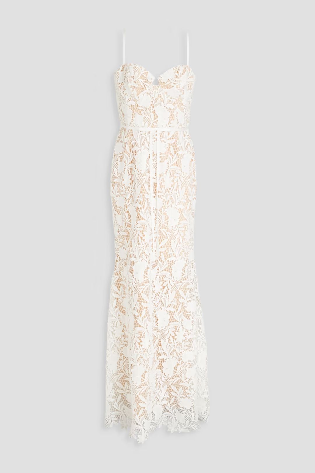 Satin-trimmed guipure lace and tulle gown