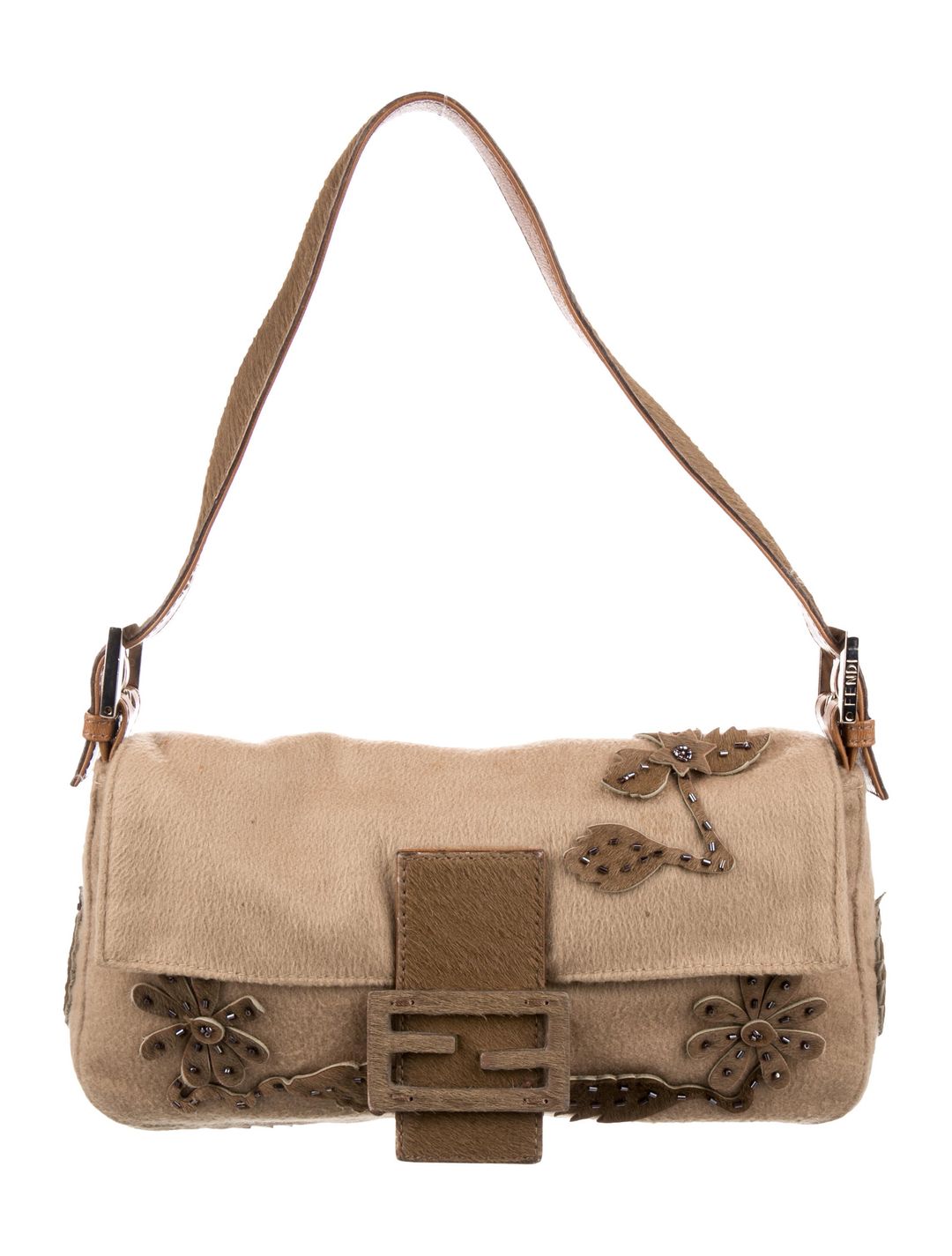 Embellished Wool Baguette Bag