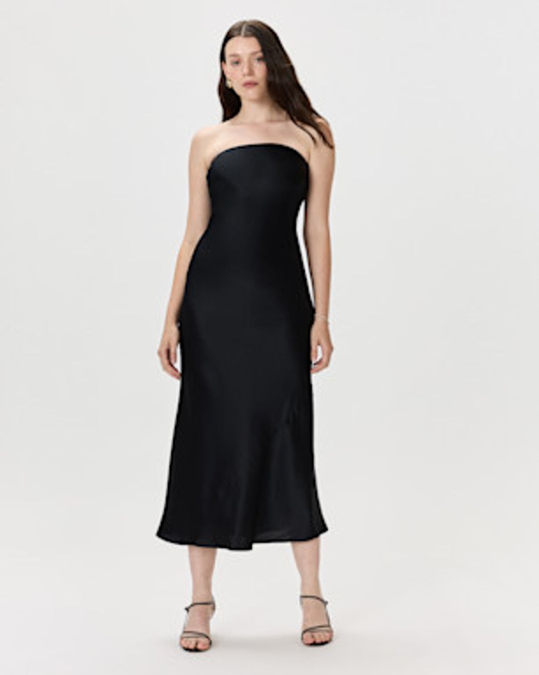 100% Washable Silk Strapless Midi Dress