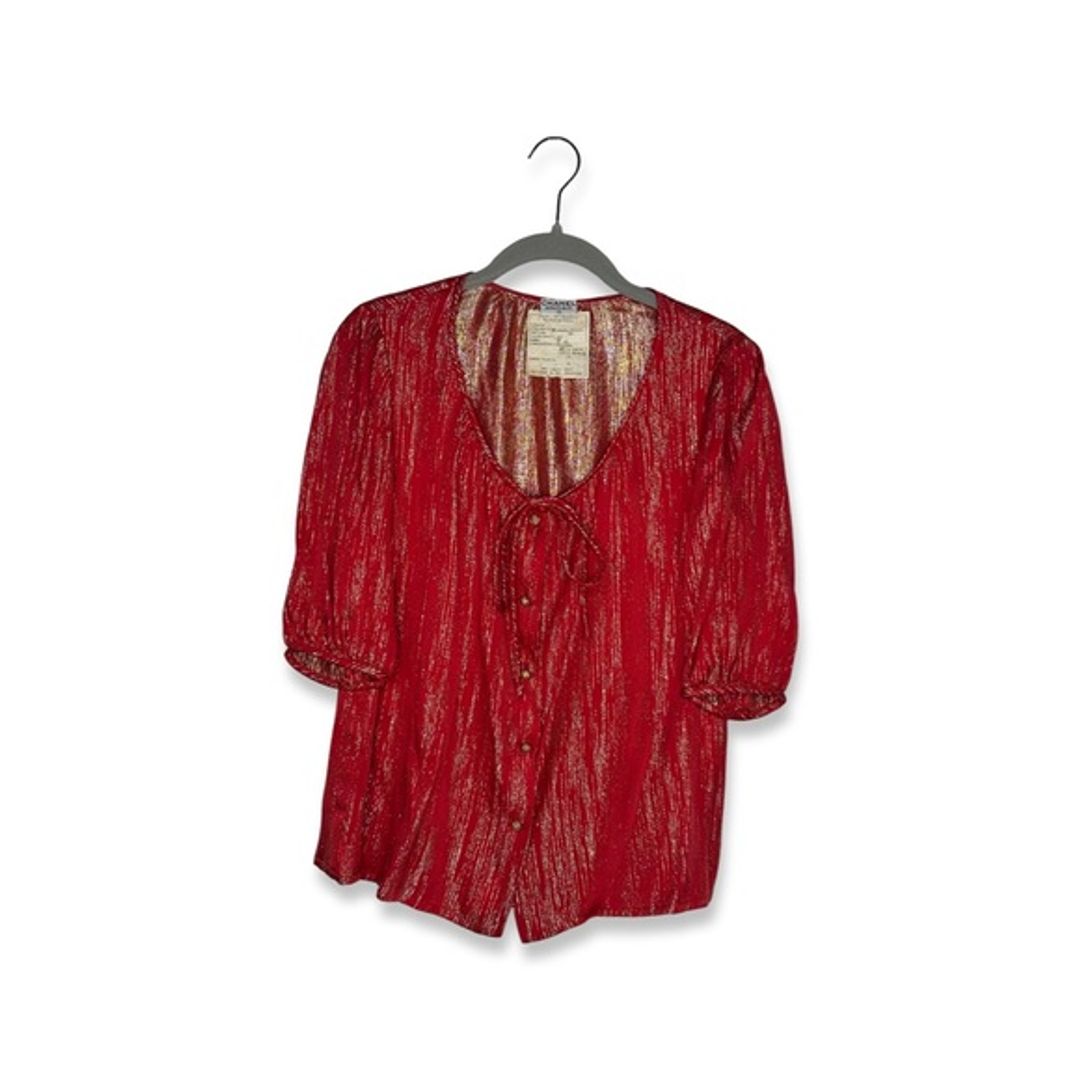Vintage Silk Blouse with Lion Head Buttons