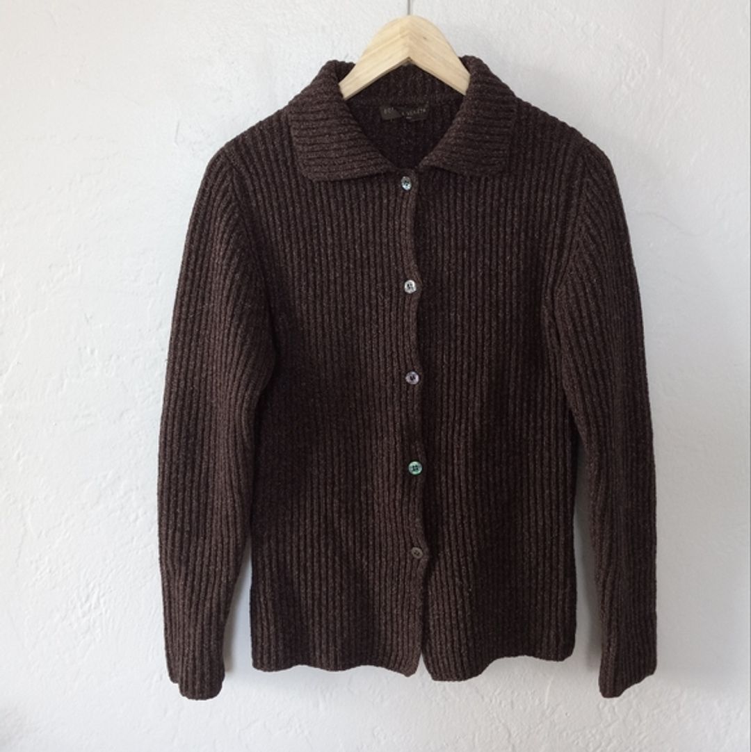 Bottega Veneta Vintage Rib Knit Collared Button Up Cardigan Sweater