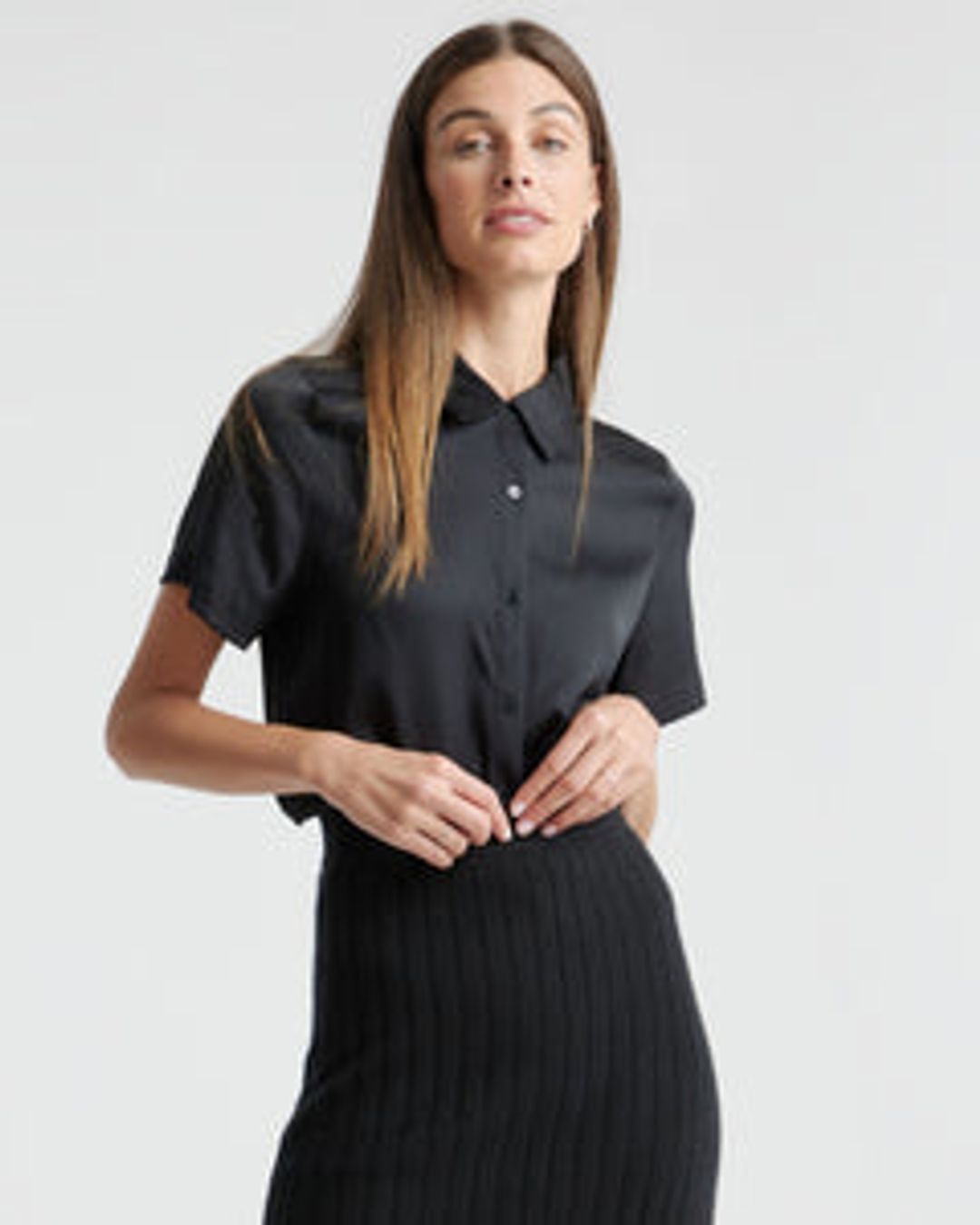 Washable Stretch Silk Short Sleeve Blouse