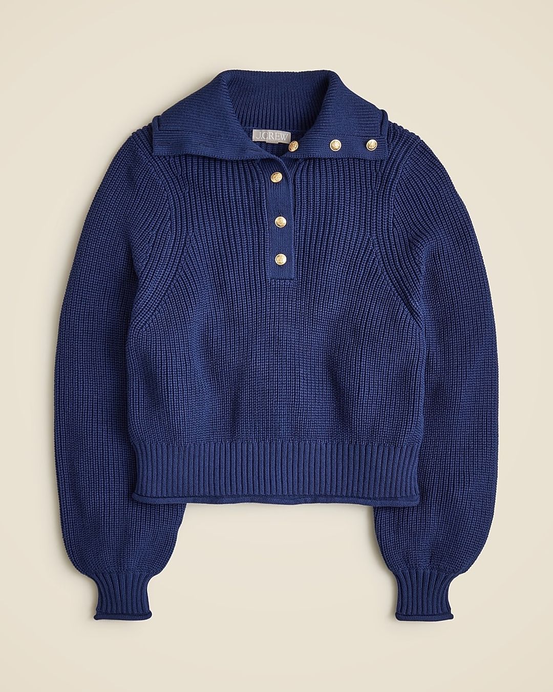 Ribbed cotton button collar sweater