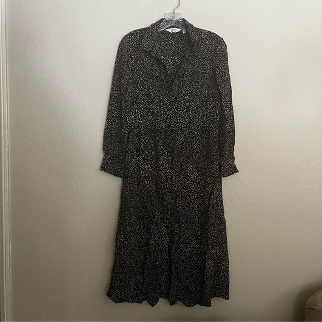 Spot Button Down Shirt Midi Dress