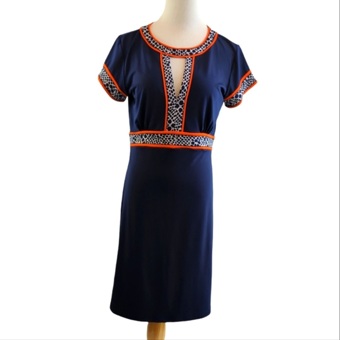 Michael kors dress, short sleeves, navy blue with orange trimming