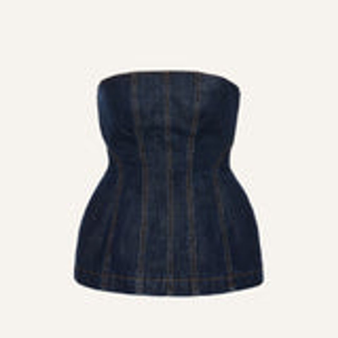 Strapless denim corset top in navy blue