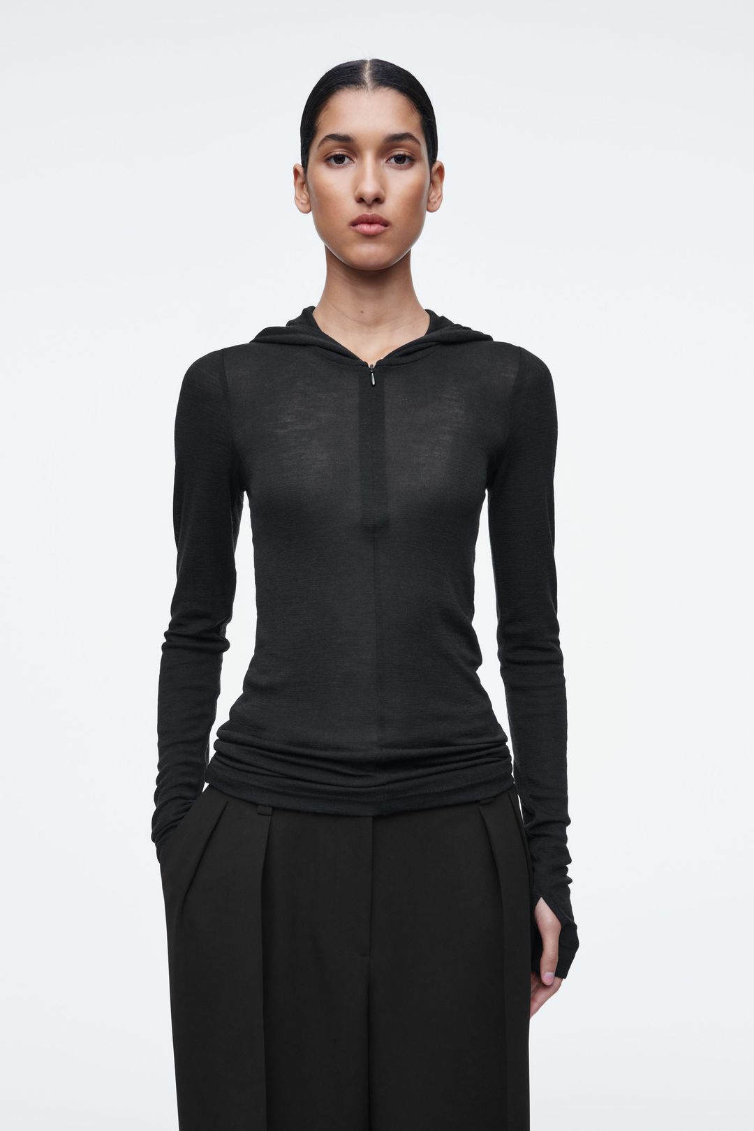 SLIM HALF-ZIP WOOL HOODIE