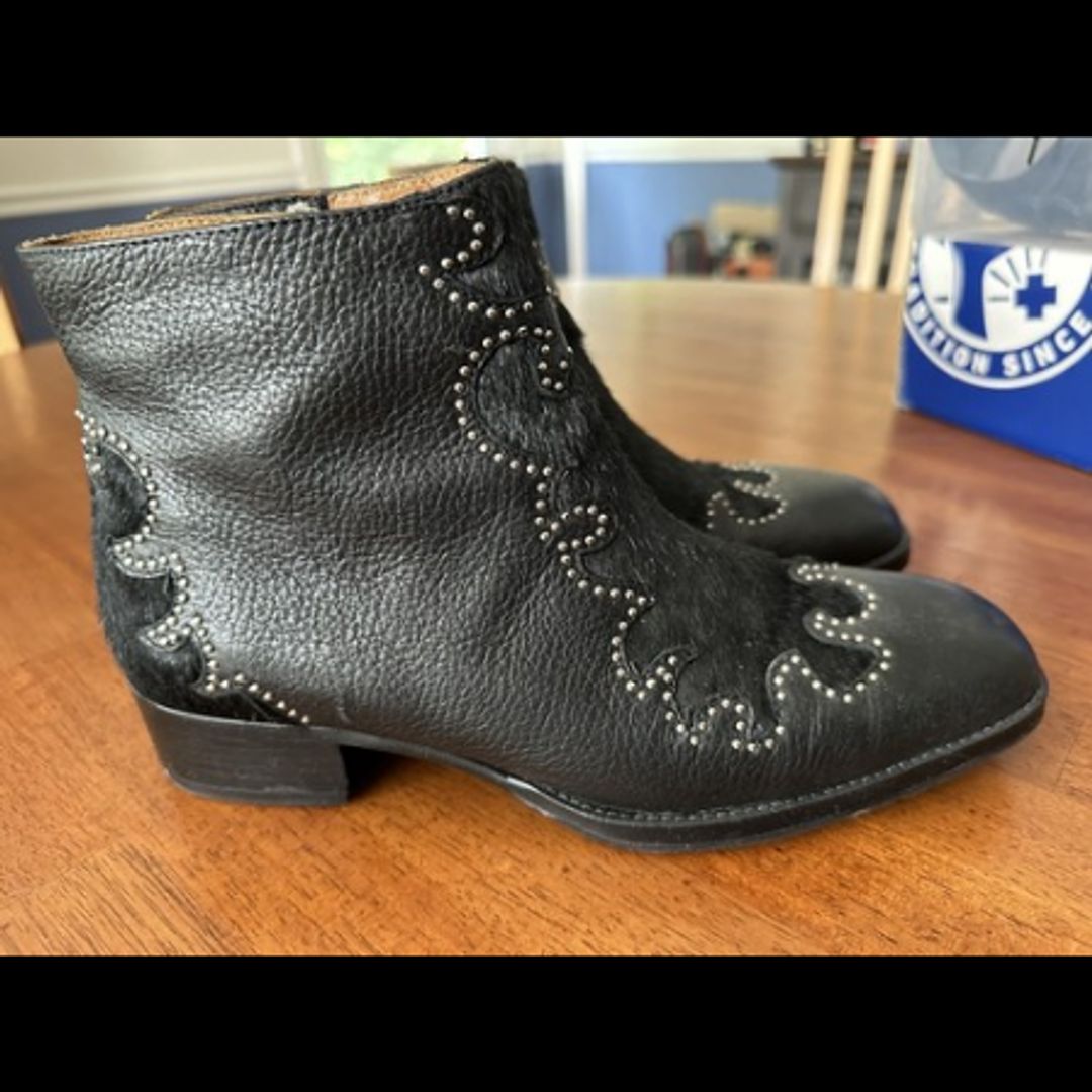 See By Chloe Women's Leather Calf Fur Studded Ankle Boots