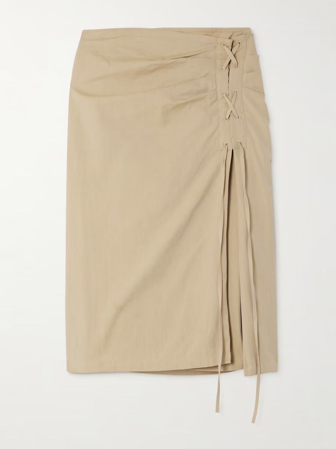 Tie-detailed cotton-twill midi skirt