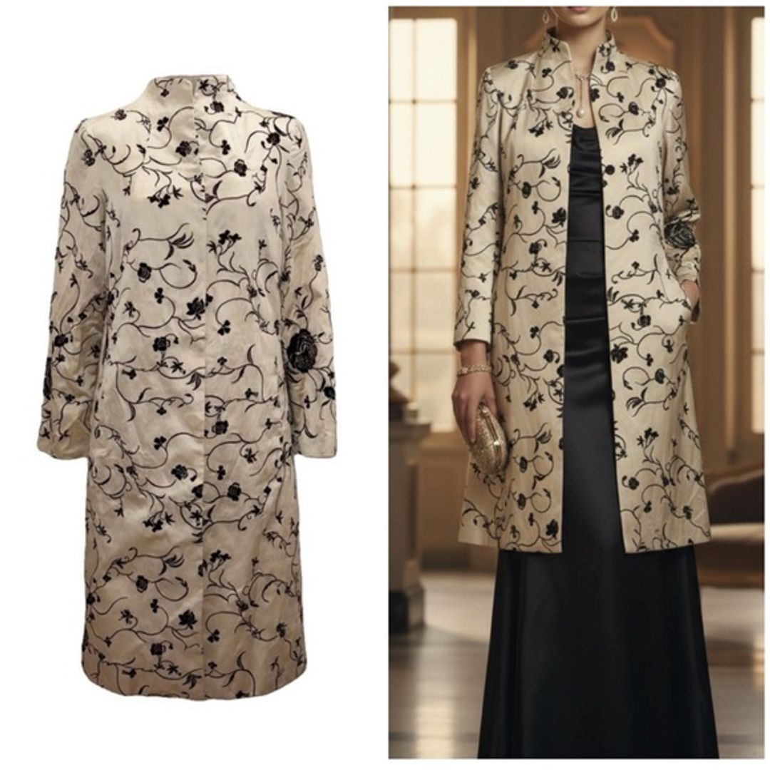 Tibi $1295 Cream Floral Embroidered Silk Evening Opera Jacket