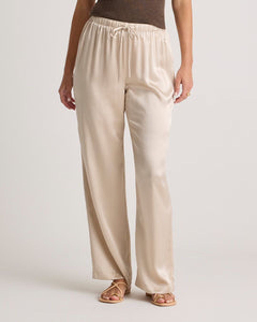 100% Washable Silk Drawstring Wide Leg Pants #5