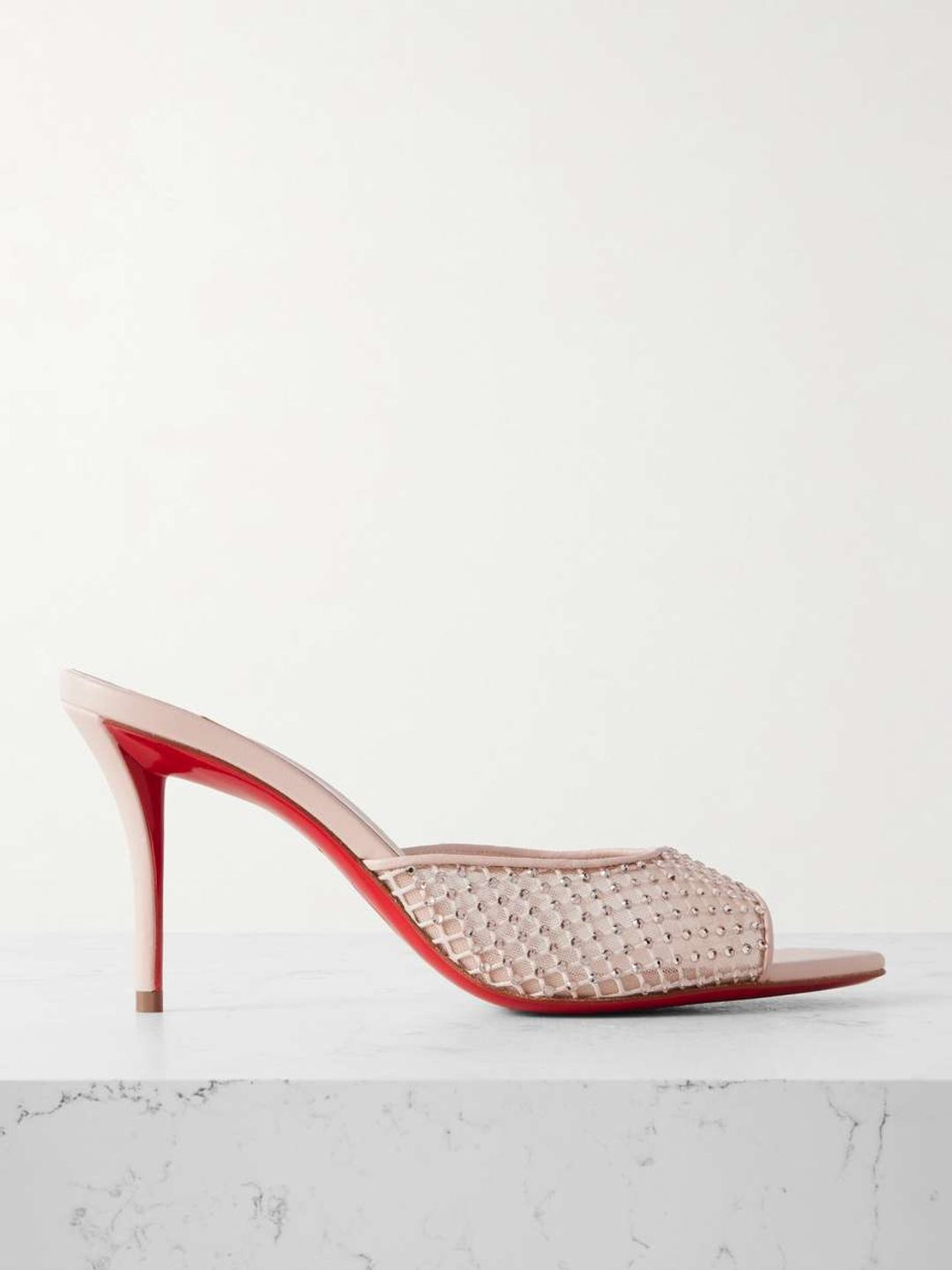 Apostropha 80 crystal-embellished leather-trimmed mesh mules