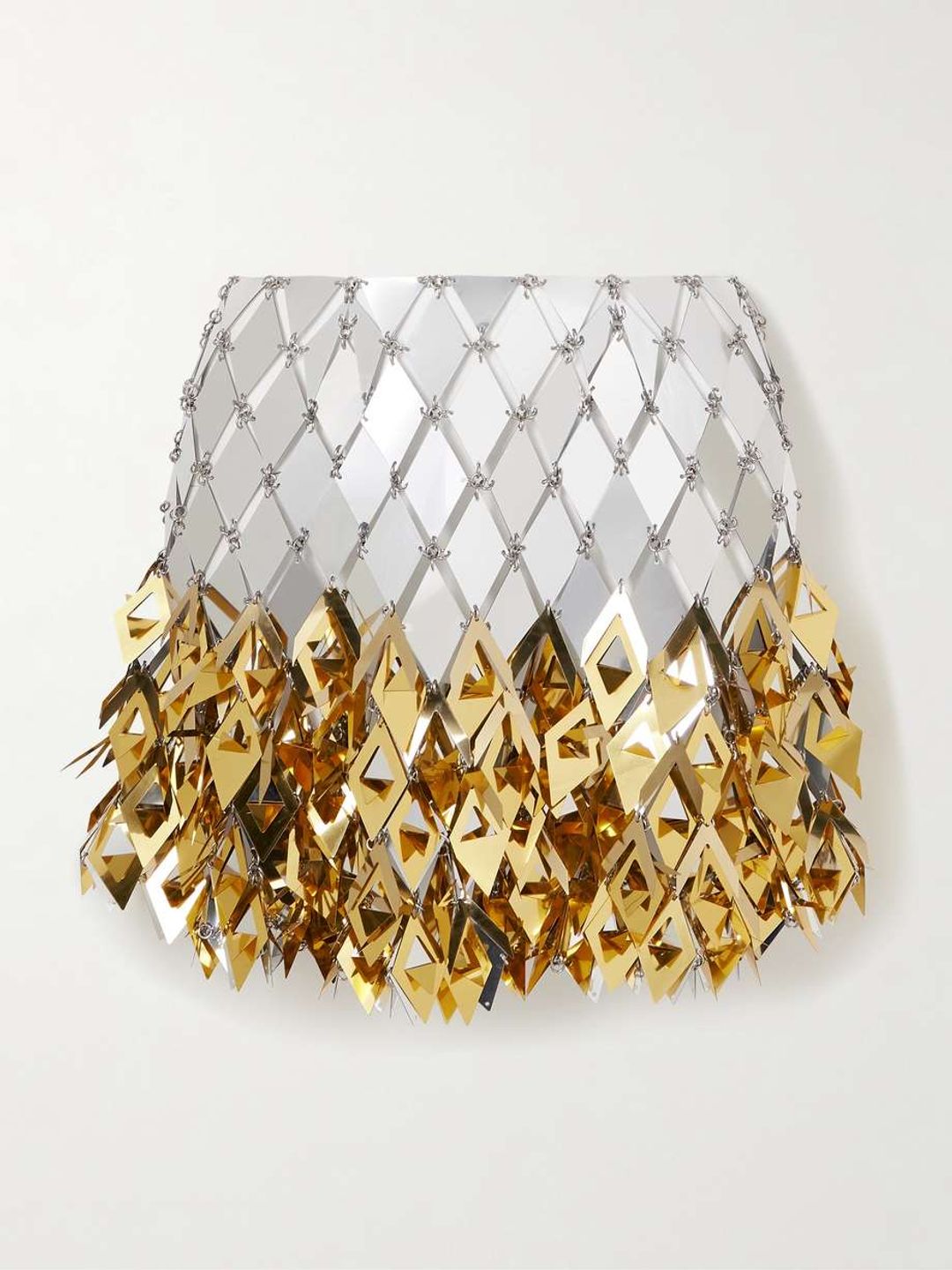 Paillette-embellished chainmail mini skirt