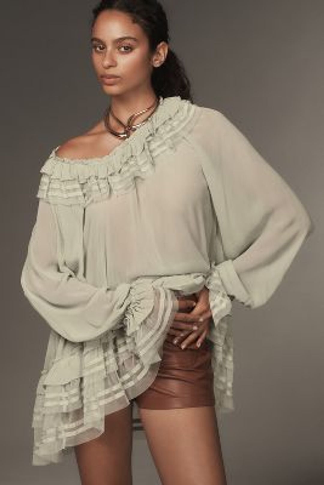 By Anthropologie Sheer Ruffle Ribbon Blouse #2