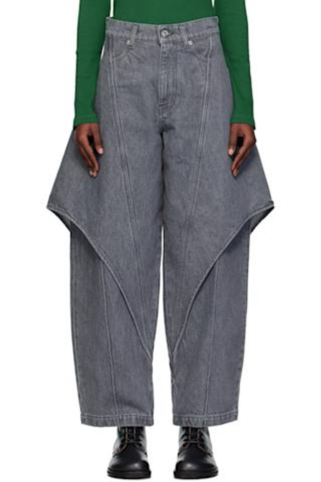 Gray Cropped Sculptural Jeans