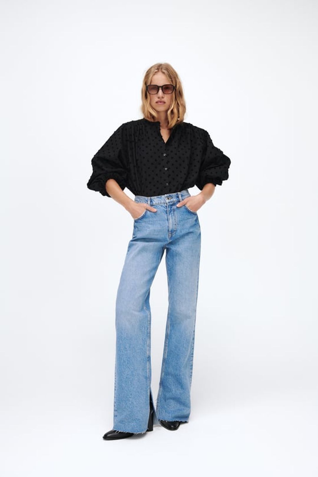 SWISS DOT BLOUSE WITH VOLUMINOUS SLEEVES