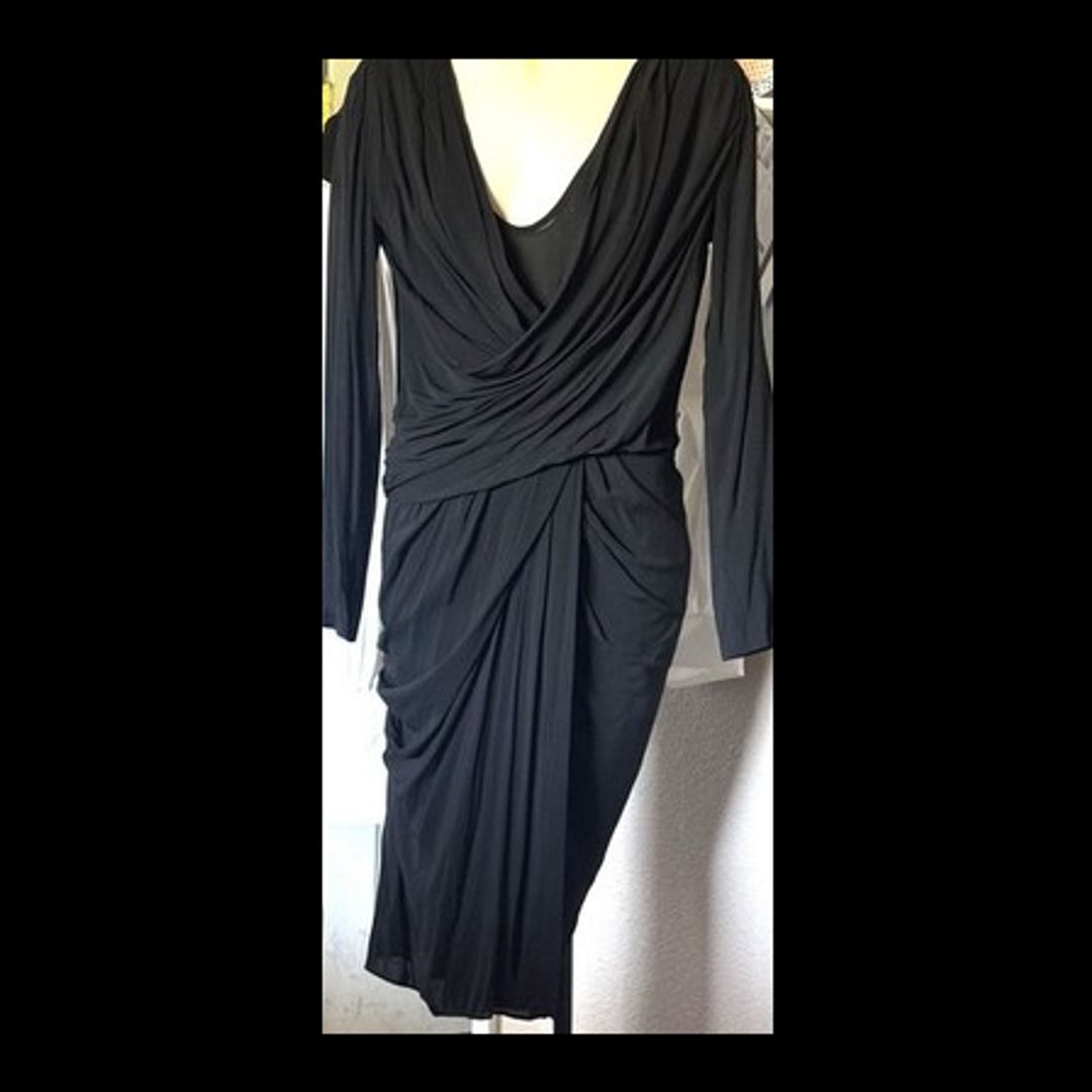 Vintage black label collection ruched,Draped viscose dress