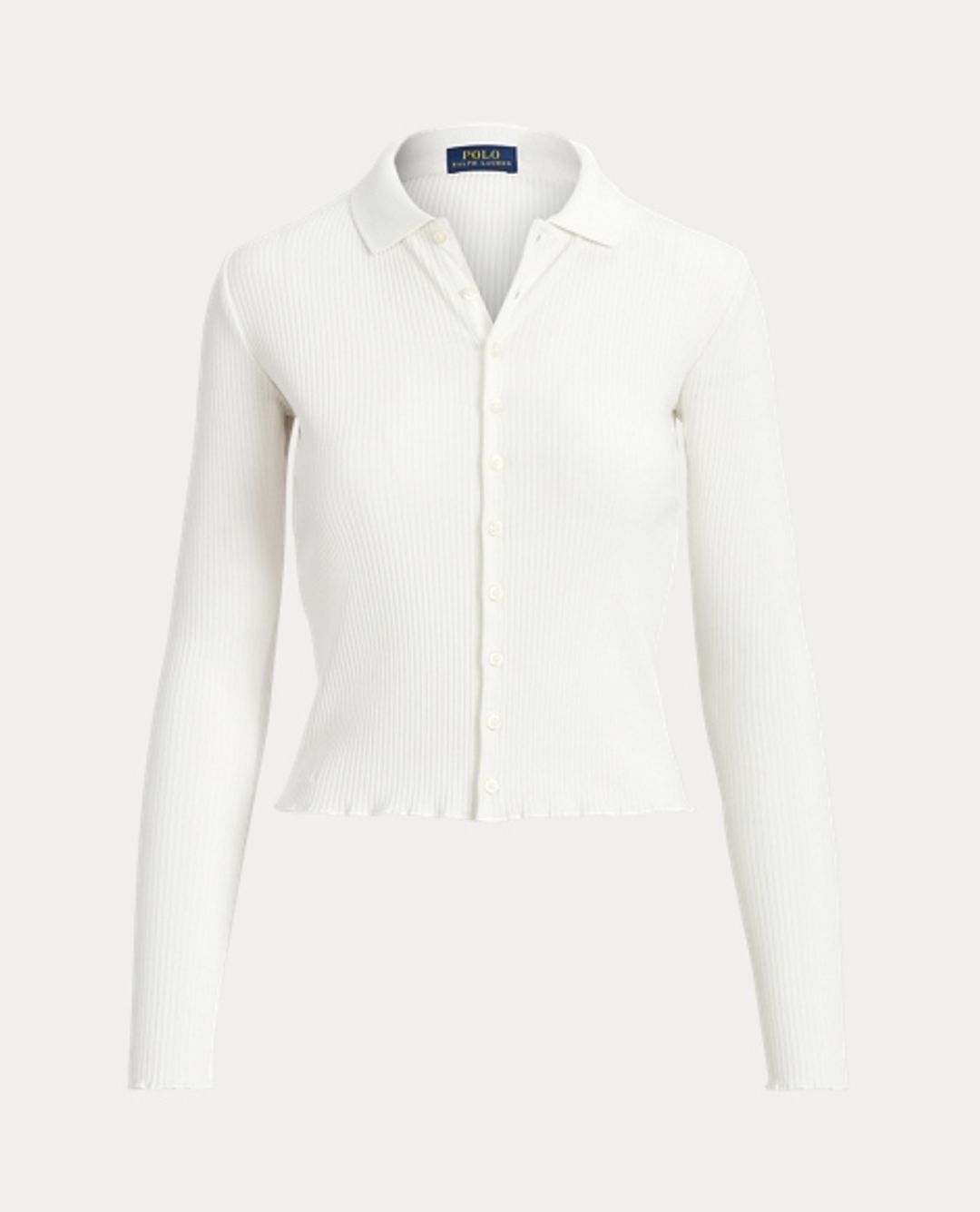 Cropped Ribbed Button-Front Polo Shirt