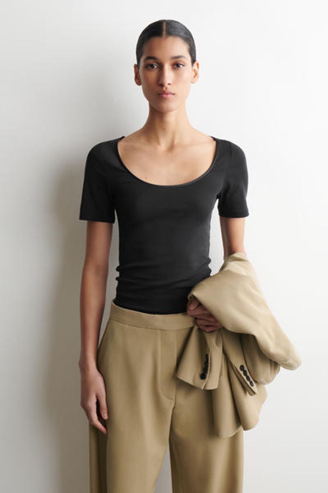 SATIN-TRIMMED COTTON-JERSEY T-SHIRT