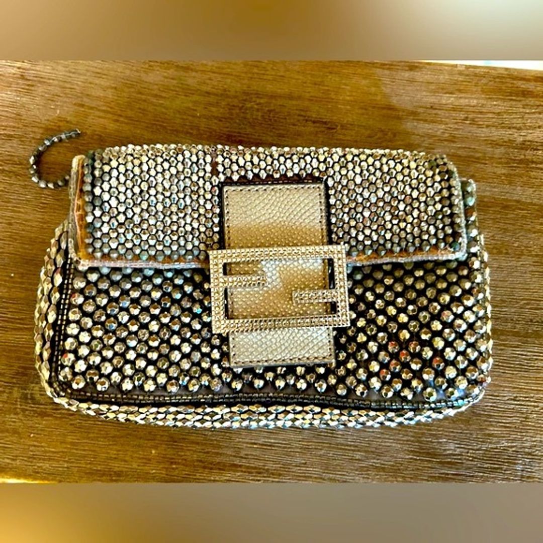 Fendi vtg baguette sequin glitter beaded clutch handbag bag READ
