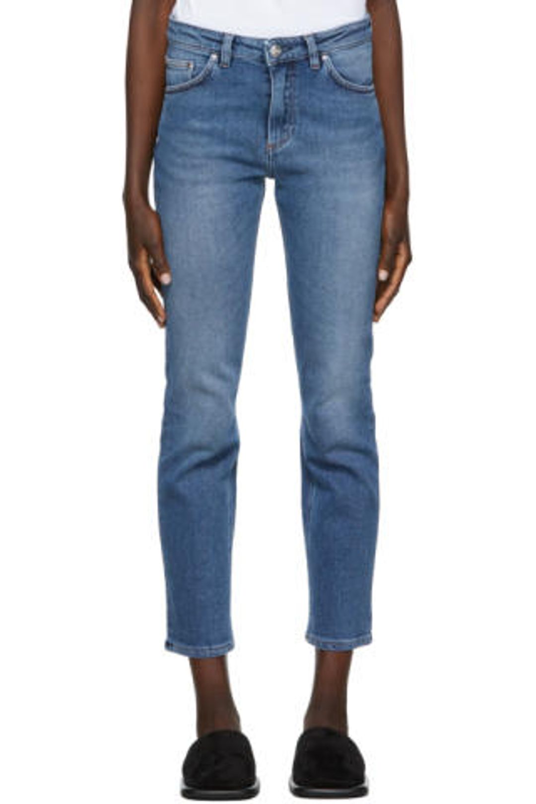 Blue Straight-Leg Cropped Jeans