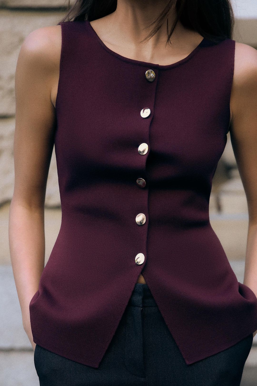 GOLD BUTTON KNITTED VEST TOP